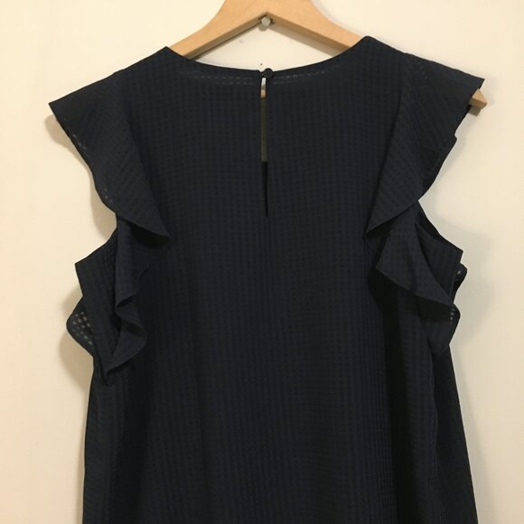 Ann Taylor Navy Blue Ruffled Flutter Sleeveless Blouse - Picture 7 of 14